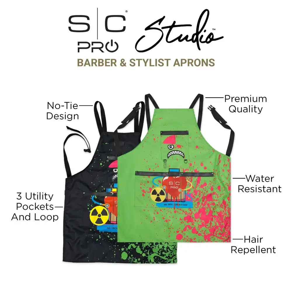 StyleCraft  Water-Repellent Barber/Salon Apron with Adjustable Straps in Radioactive Black #SC338B