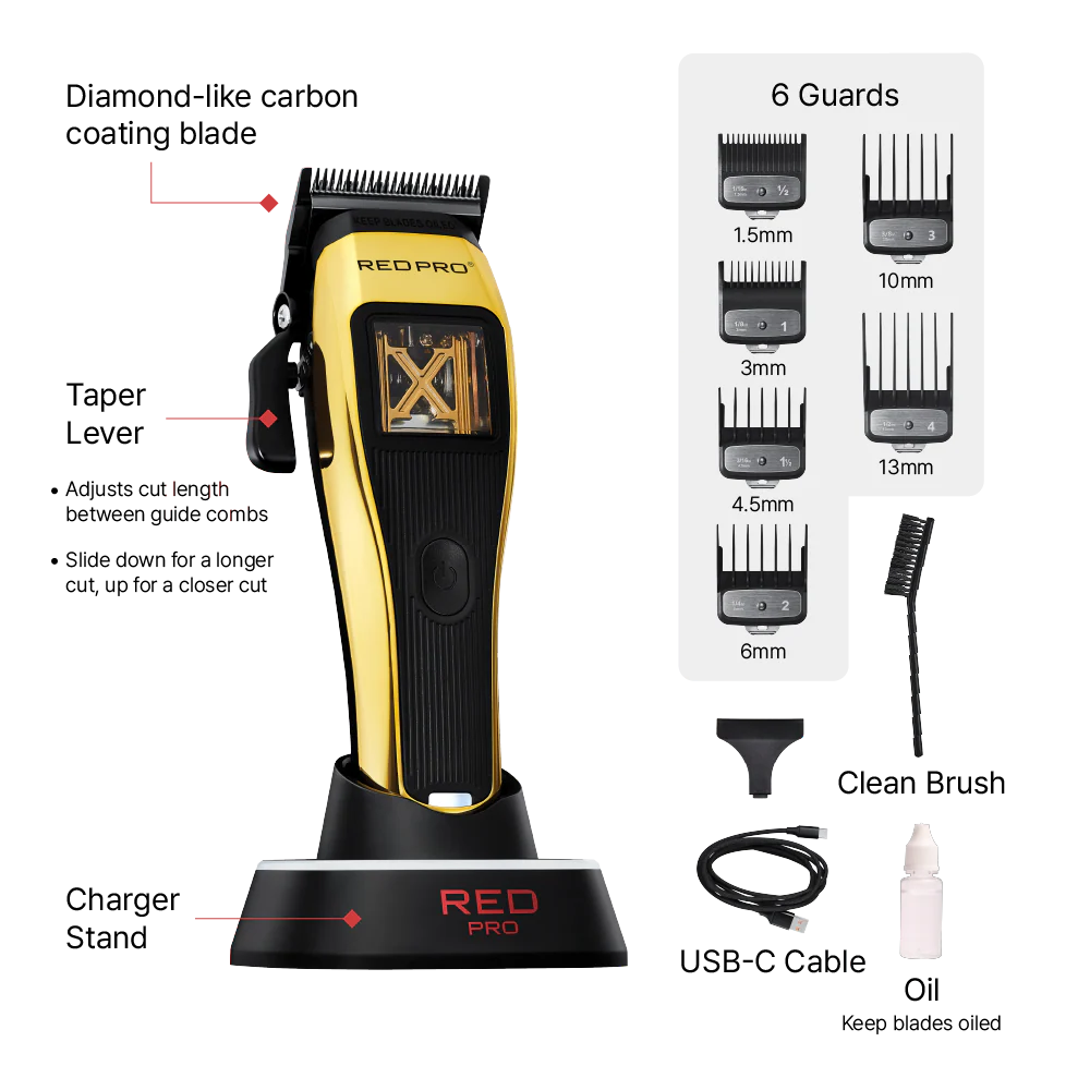 Red Pro X-King Vector Motor Cordless Clipper - Gold #VCL01