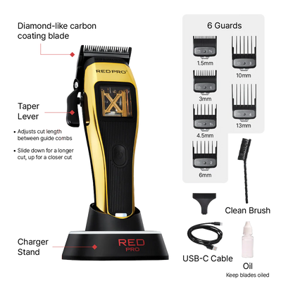 Red Pro X-King Vector Motor Cordless Clipper - Gold #VCL01
