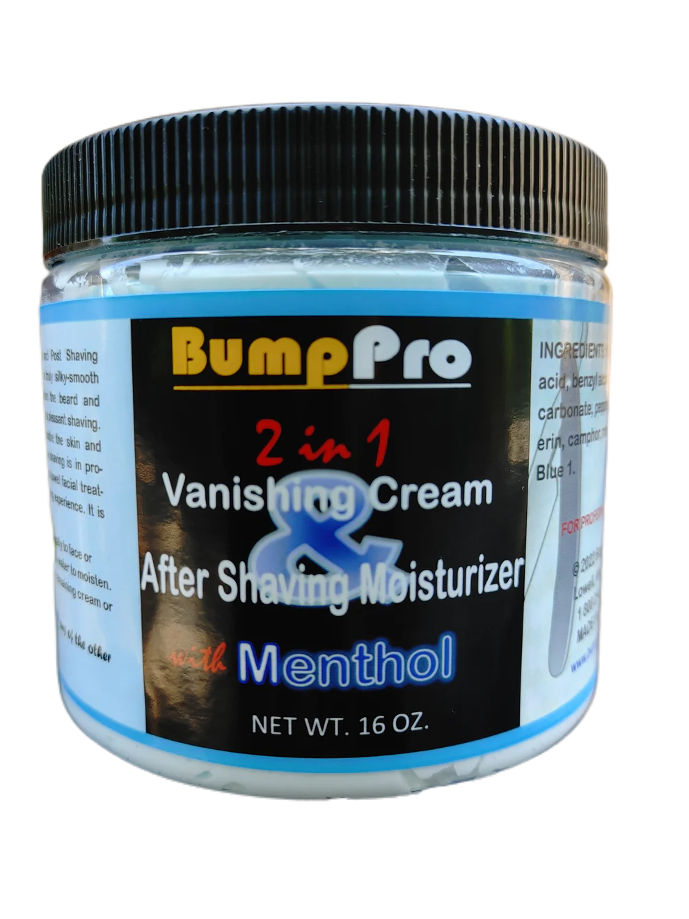 BumpPro 2IN1 VANISHING CREAM AND MOISTURIZER WITH MENTHOL -- 16 OZ.