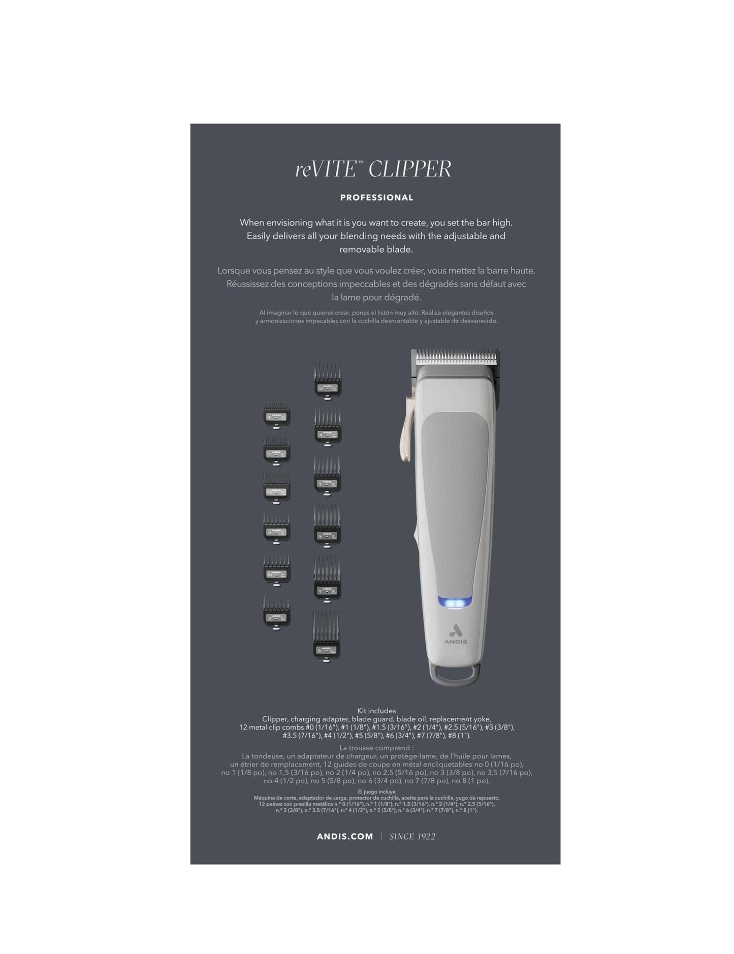 Andis reVITE Cordless Clipper Silver #86100