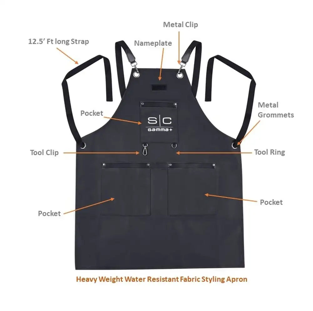 StyleCraft Waterproof Barber/Salon Apron with Crossback Strap in Black Design #SCGPBA