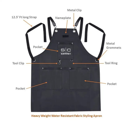 StyleCraft Waterproof Barber/Salon Apron with Crossback Strap in Black Design #SCGPBA