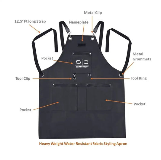 StyleCraft Waterproof Barber/Salon Apron with Crossback Strap in Black Design #SCGPBA