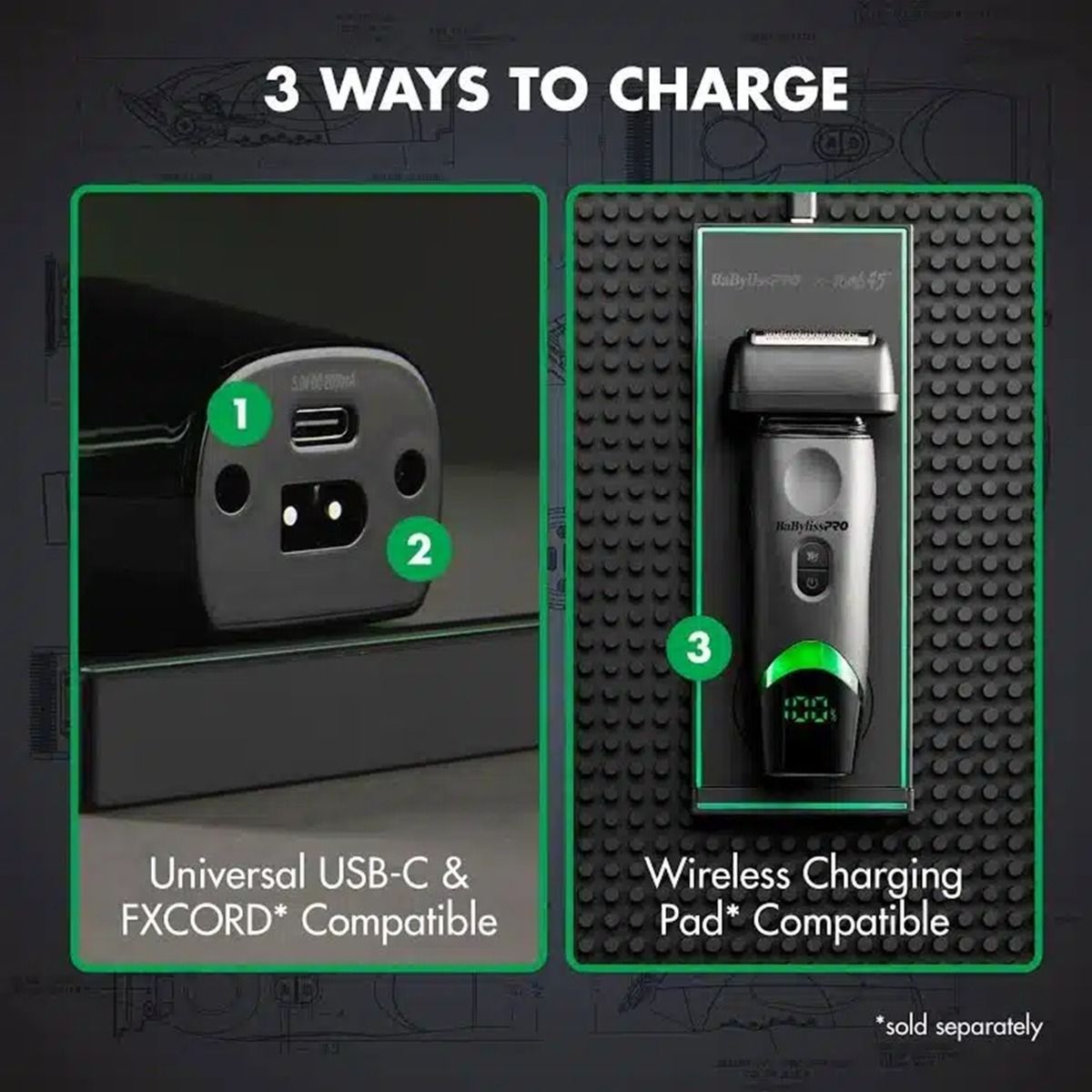BaBylissPro X Tomb45 Wireless Charging Double-Foil Shaver #FXT45FS