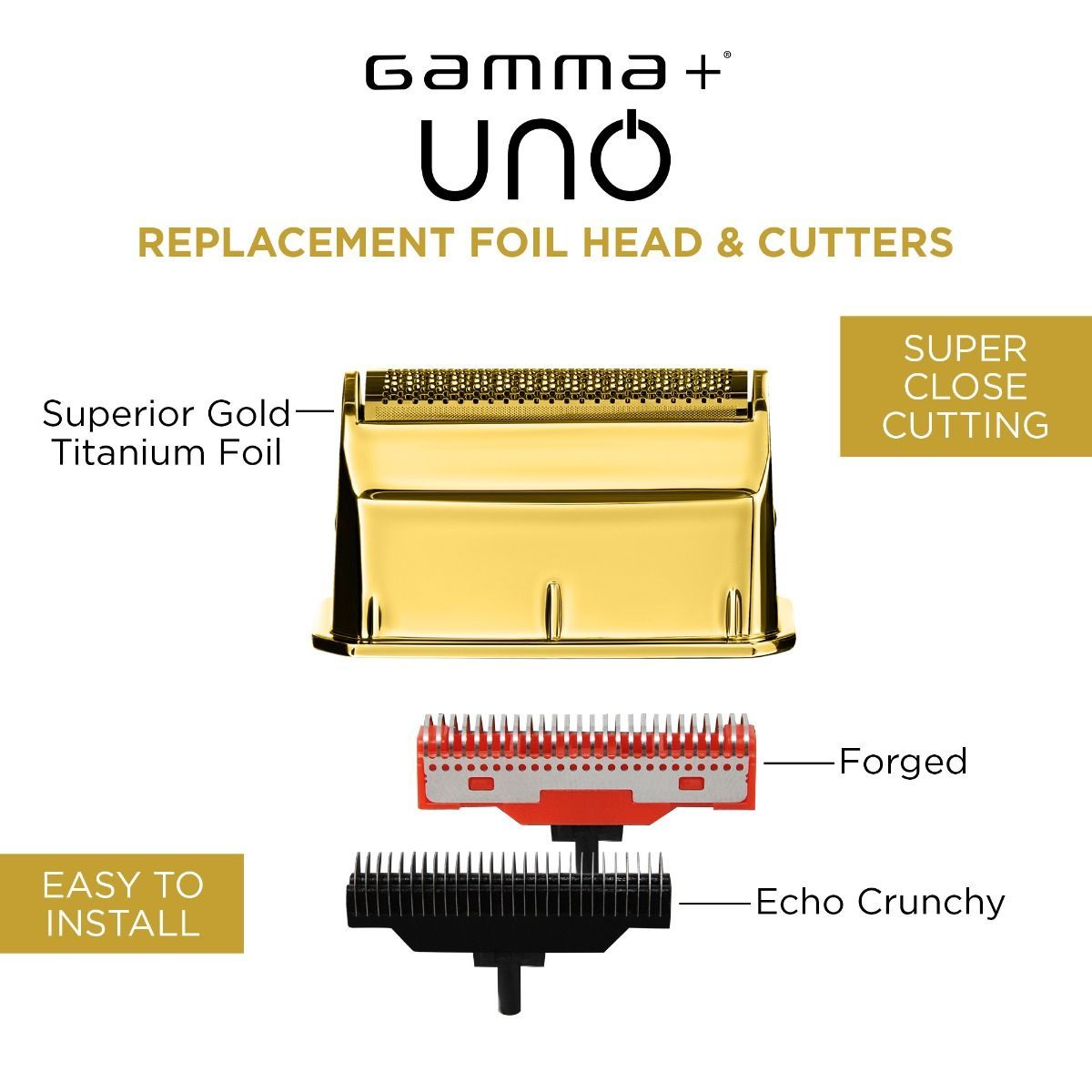 Gamma+ Gold Titanium Single Foil Head with Echo and Forged Cutters for the Uno Shaver #GP554G