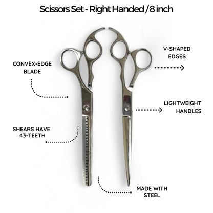 Rolda - 8 Inch Silver Hair Cutting Scissors and Thinning Shears- Right-Handed