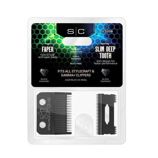 StyleCraft Black Diamond Fixed Faper blade with Black Diamond moving slim deep tooth blade set #SC520B
