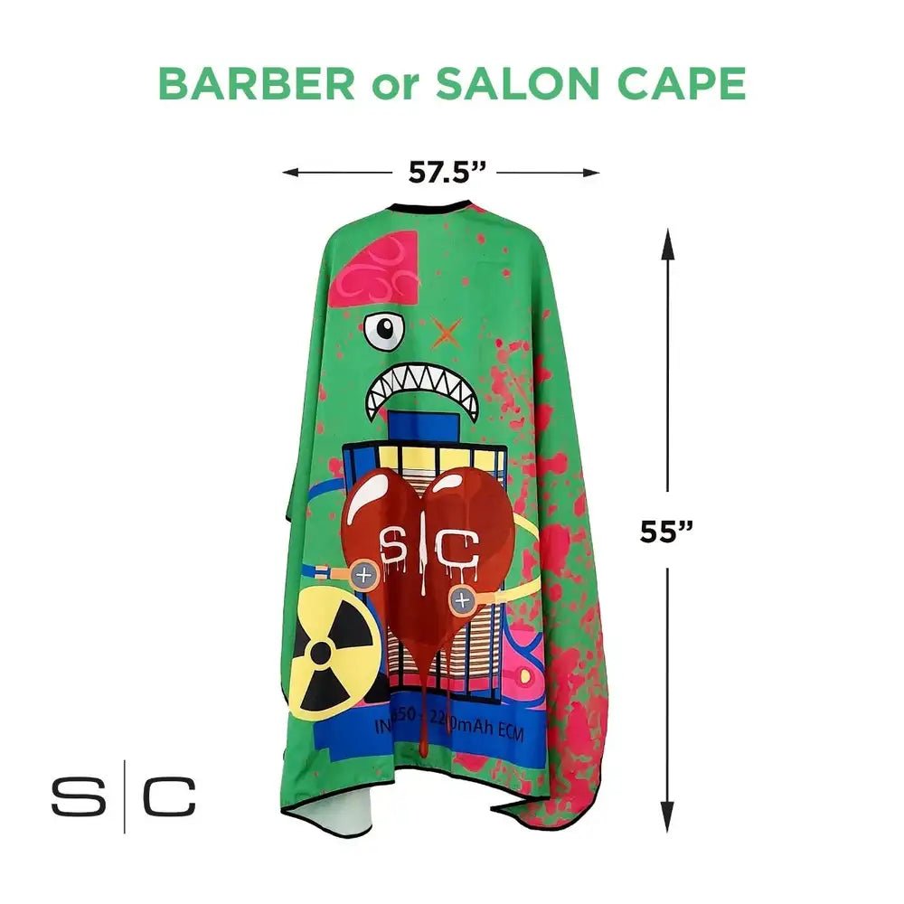 StyleCraft Waterproof Barber/Stylist Cape with Adjustable Closure in Radioactive Green Design