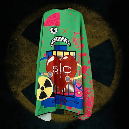StyleCraft Waterproof Barber/Stylist Cape with Adjustable Closure in Radioactive Green Design
