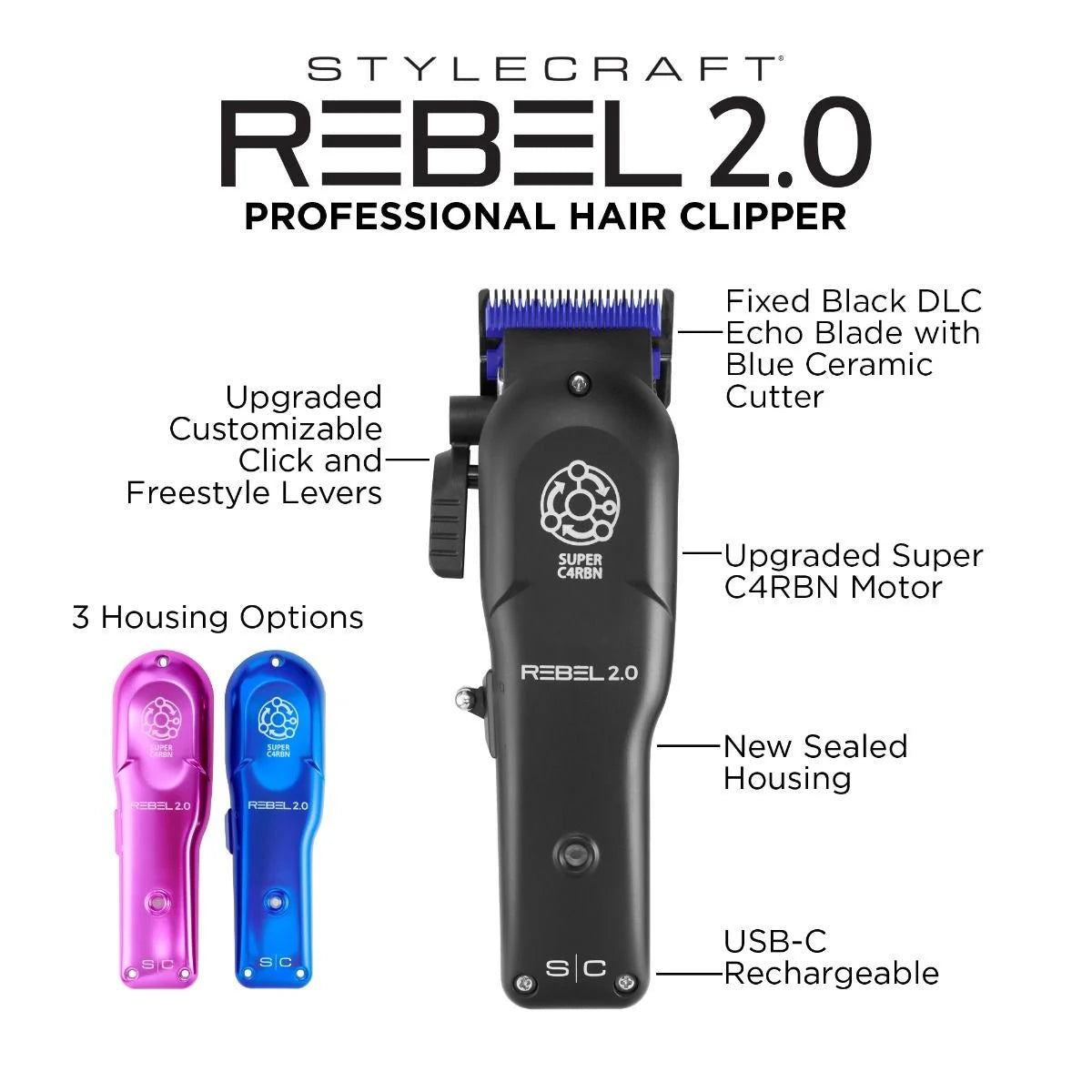 Style Craft Rebel 2.0 Professional Hair Clipper with Super CARBN Motor SC601M