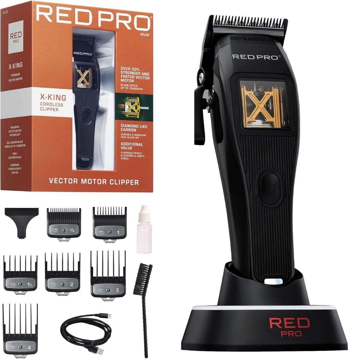 Red Pro X-King Vector Motor Cordless Clipper - Black #VCL02