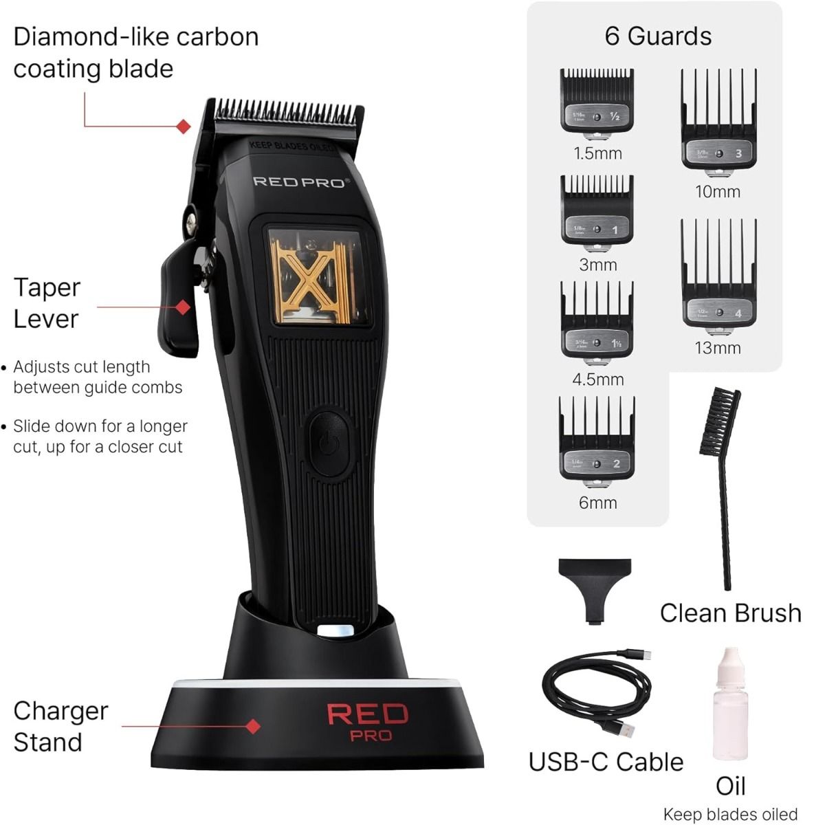 Red Pro X-King Vector Motor Cordless Clipper - Black #VCL02