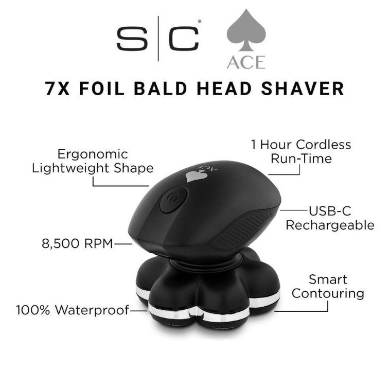 Stylecraft Ace 7X Foil Bald Head Shaver with USB-C Charging #SC804B